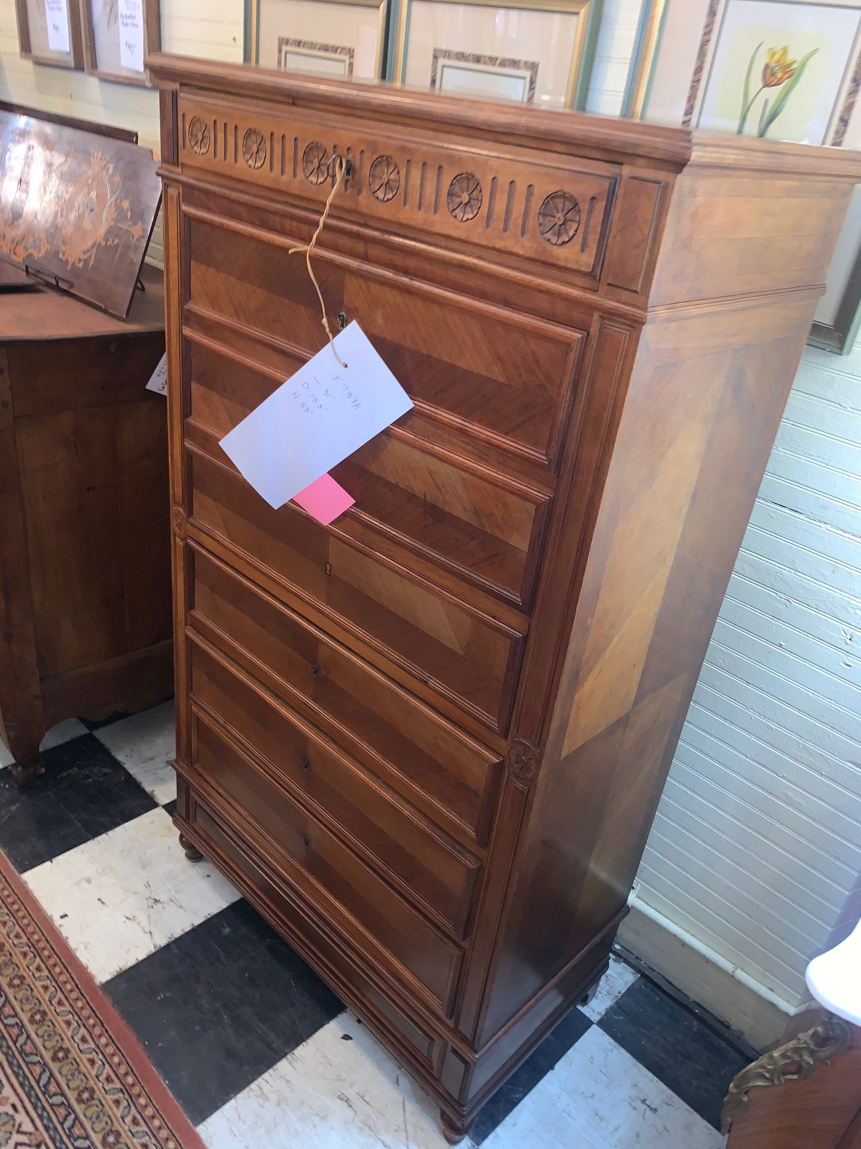 Henri II Style Walnut Drop Front Secretary Desk  c.1900