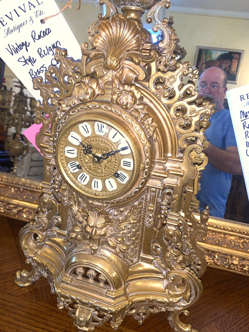 Vintage Rococo Style Belgian Brass Clock  c.1940s