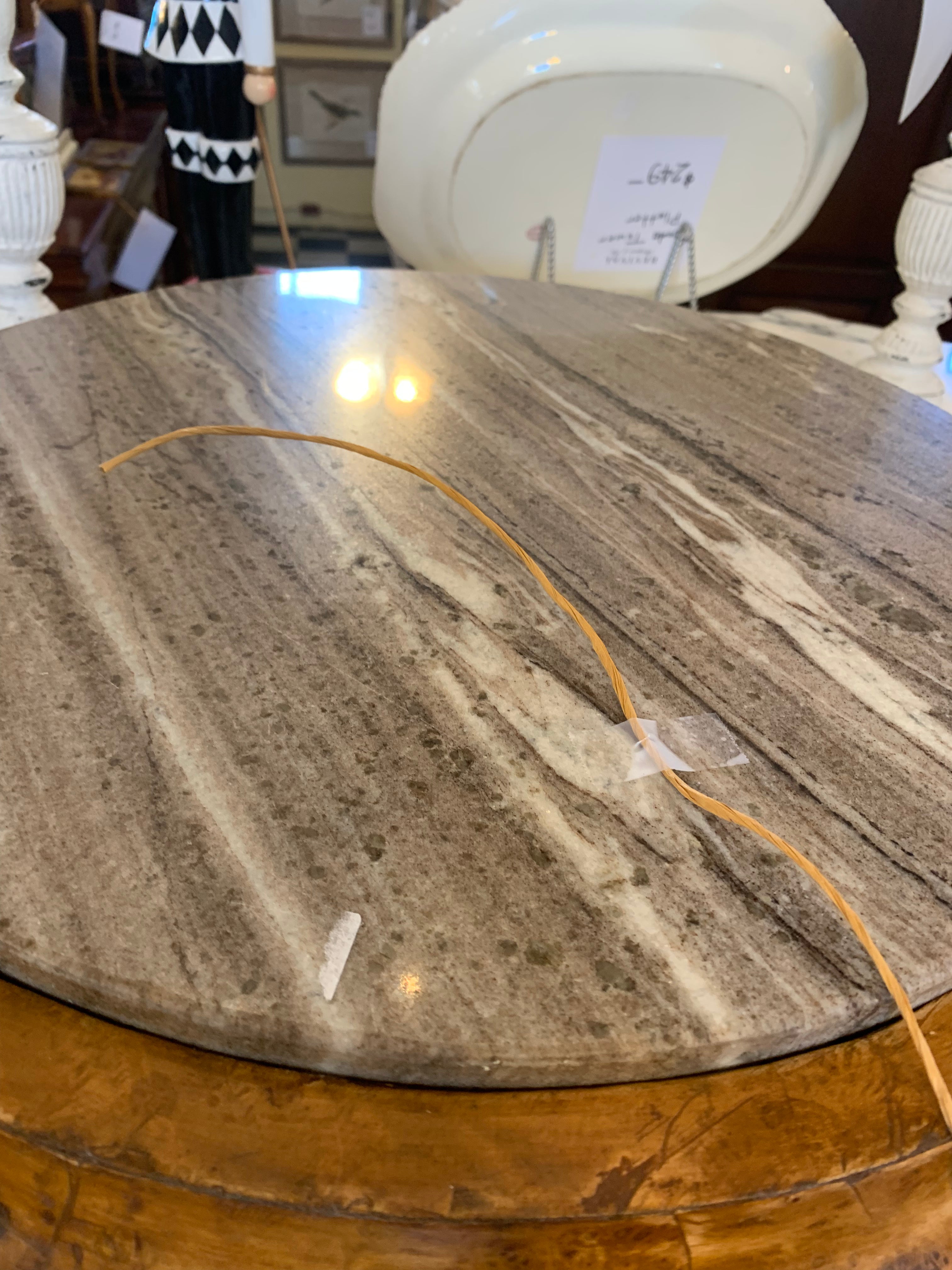 Vintage Birds Eye Maple Reproduction Marble Top Table  c.1960s