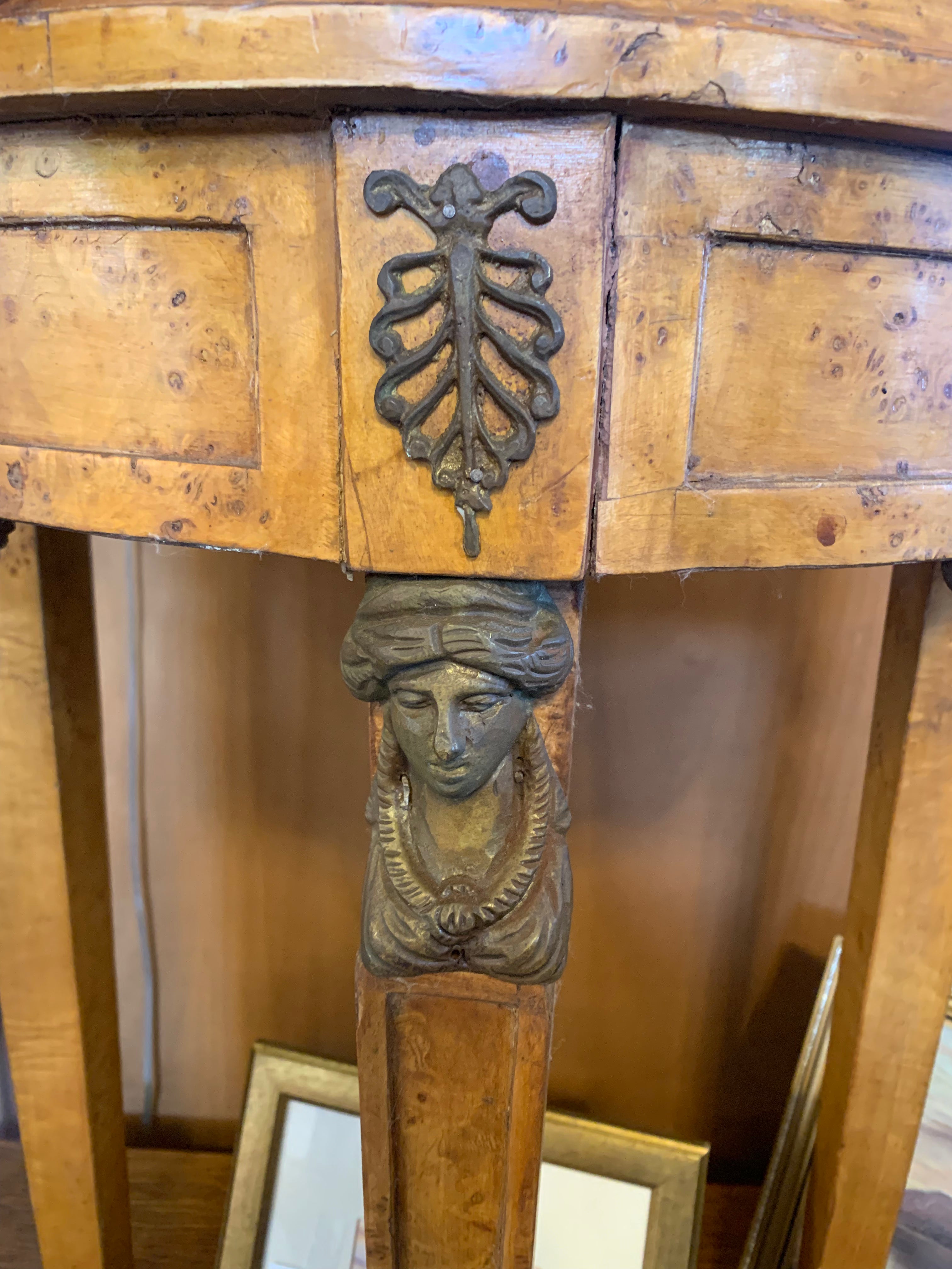 Vintage Birds Eye Maple Reproduction Marble Top Table  c.1960s