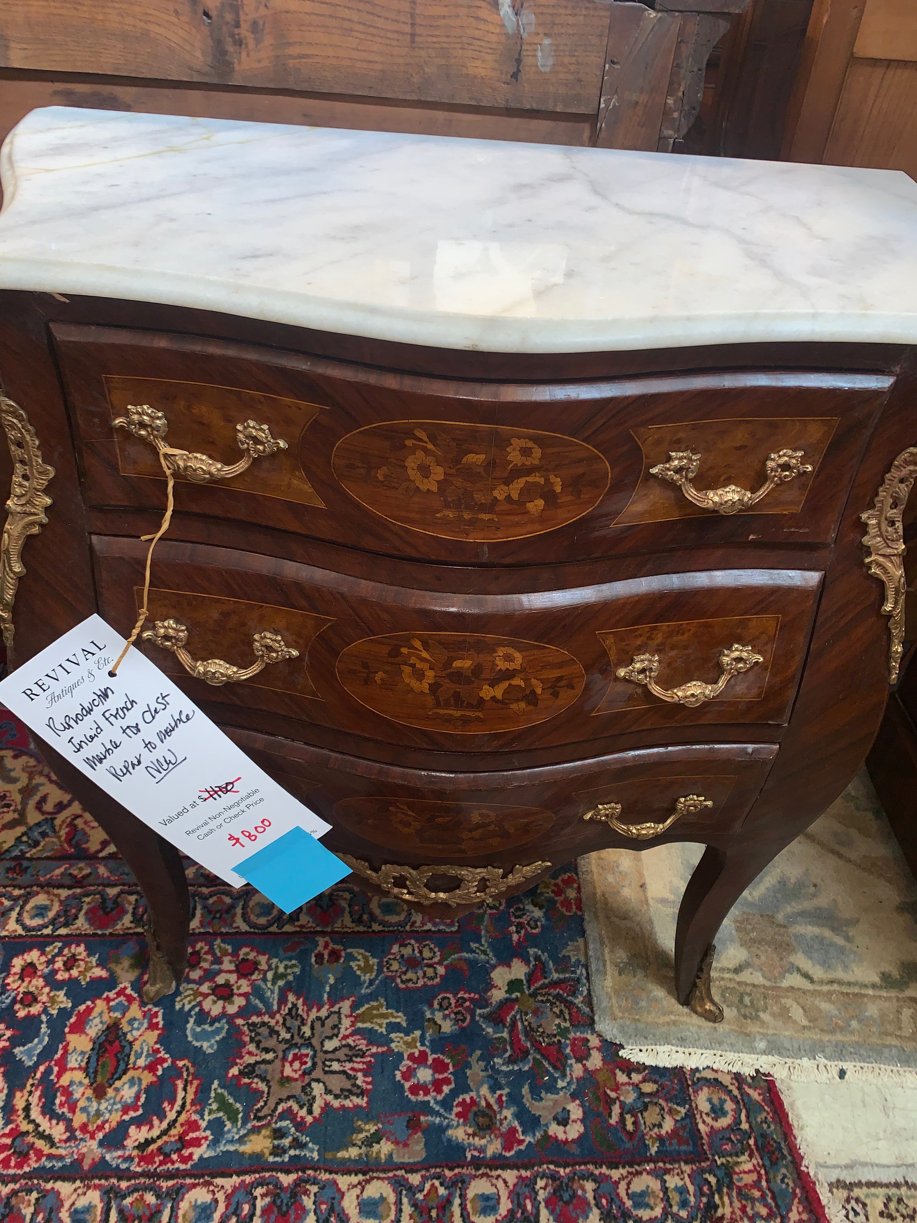 Reproduction Inlaid French Marble Top Chest Repair to Marble NEW