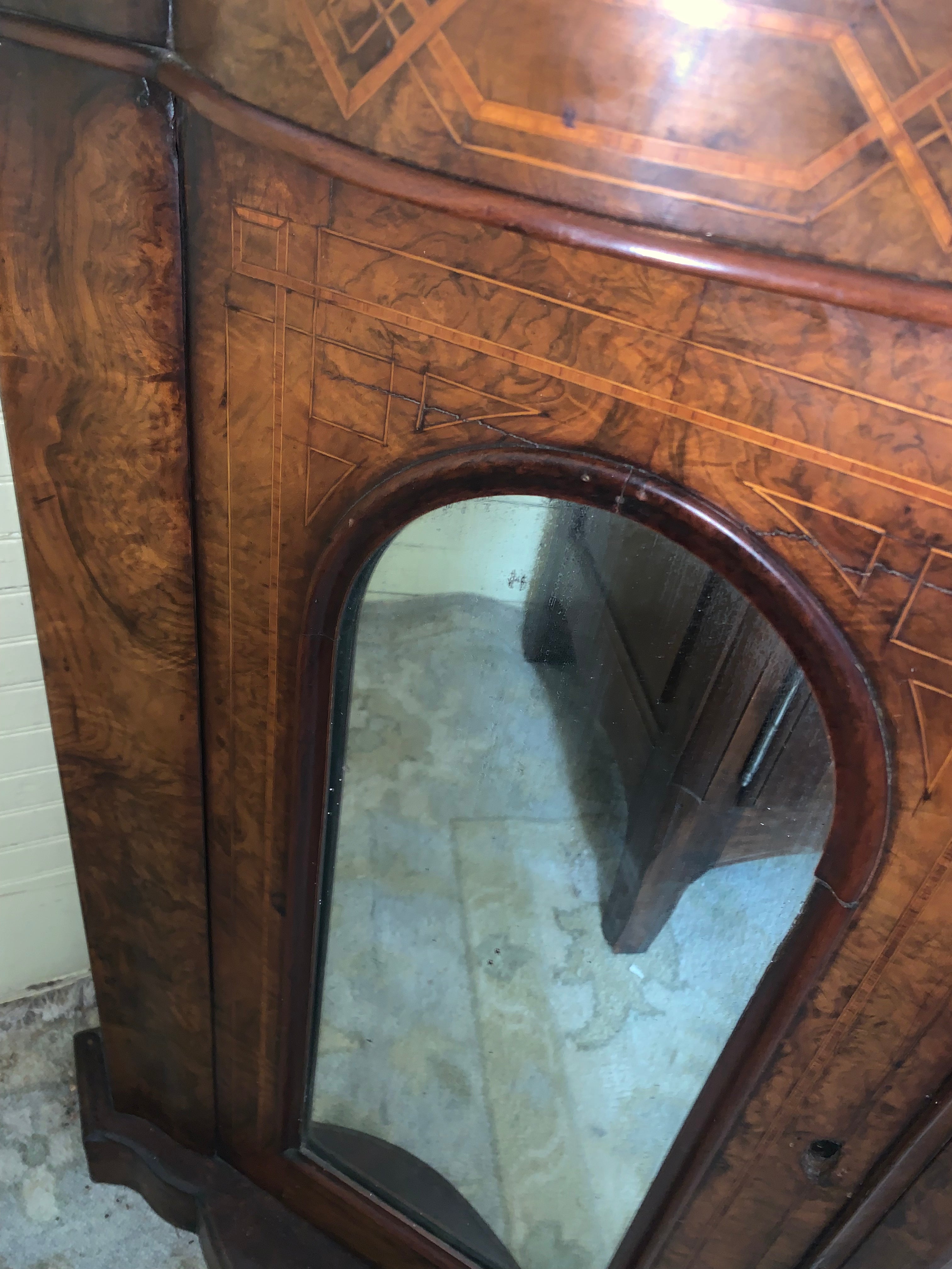 Antique Marble Top Victorian Inlaid Mahogany Sideboard minor chips to finish