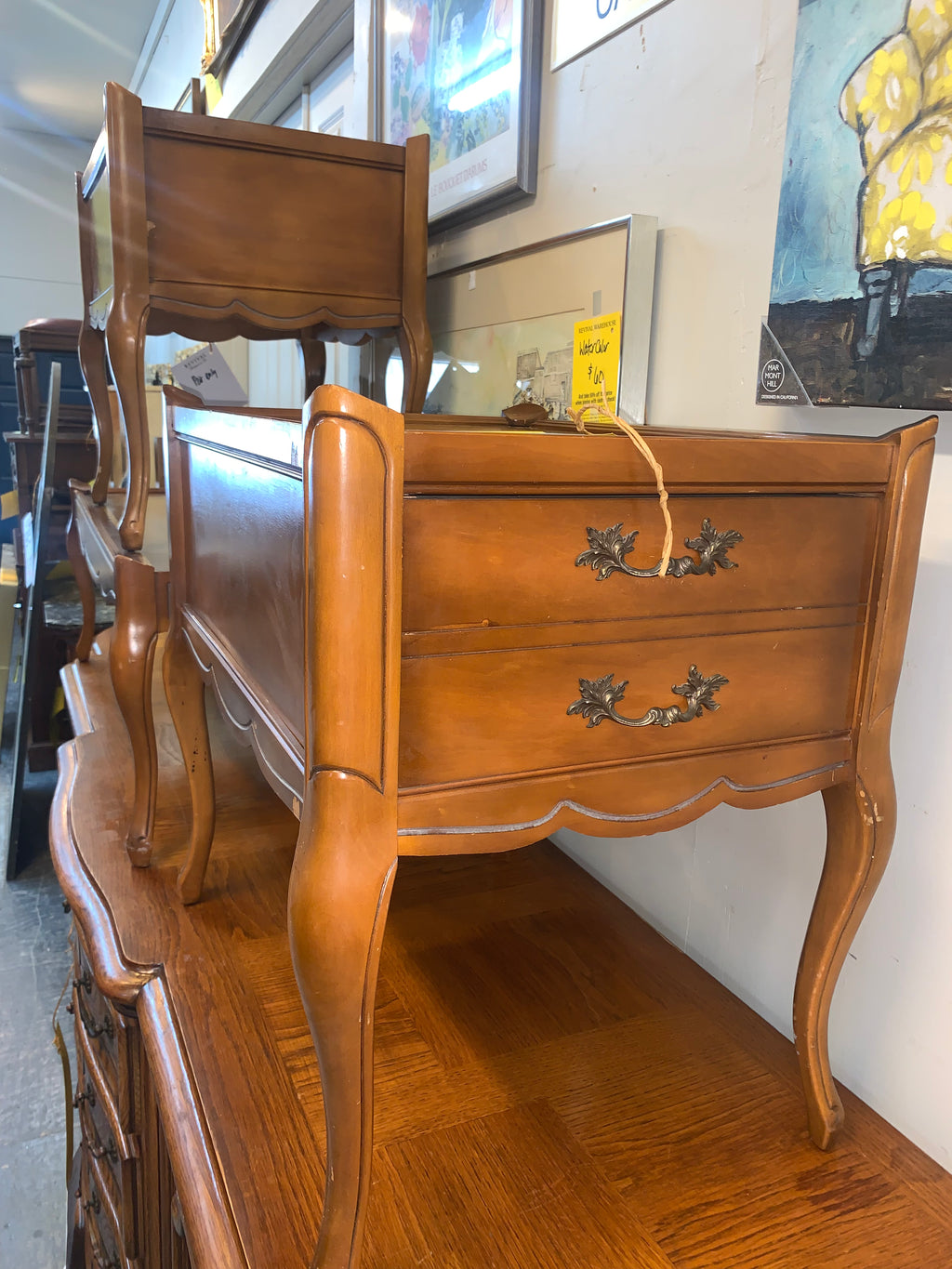Mid Century Leather Top End Tables Pair