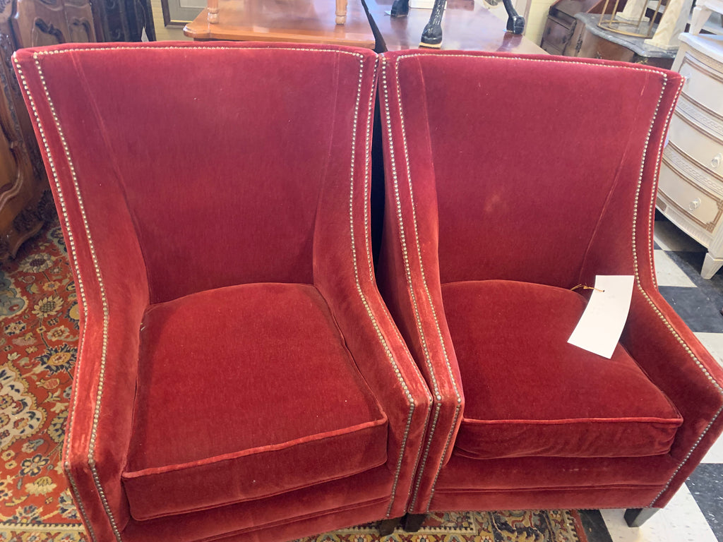 Pair Vintage Velvet Modern Chairs Great Textile