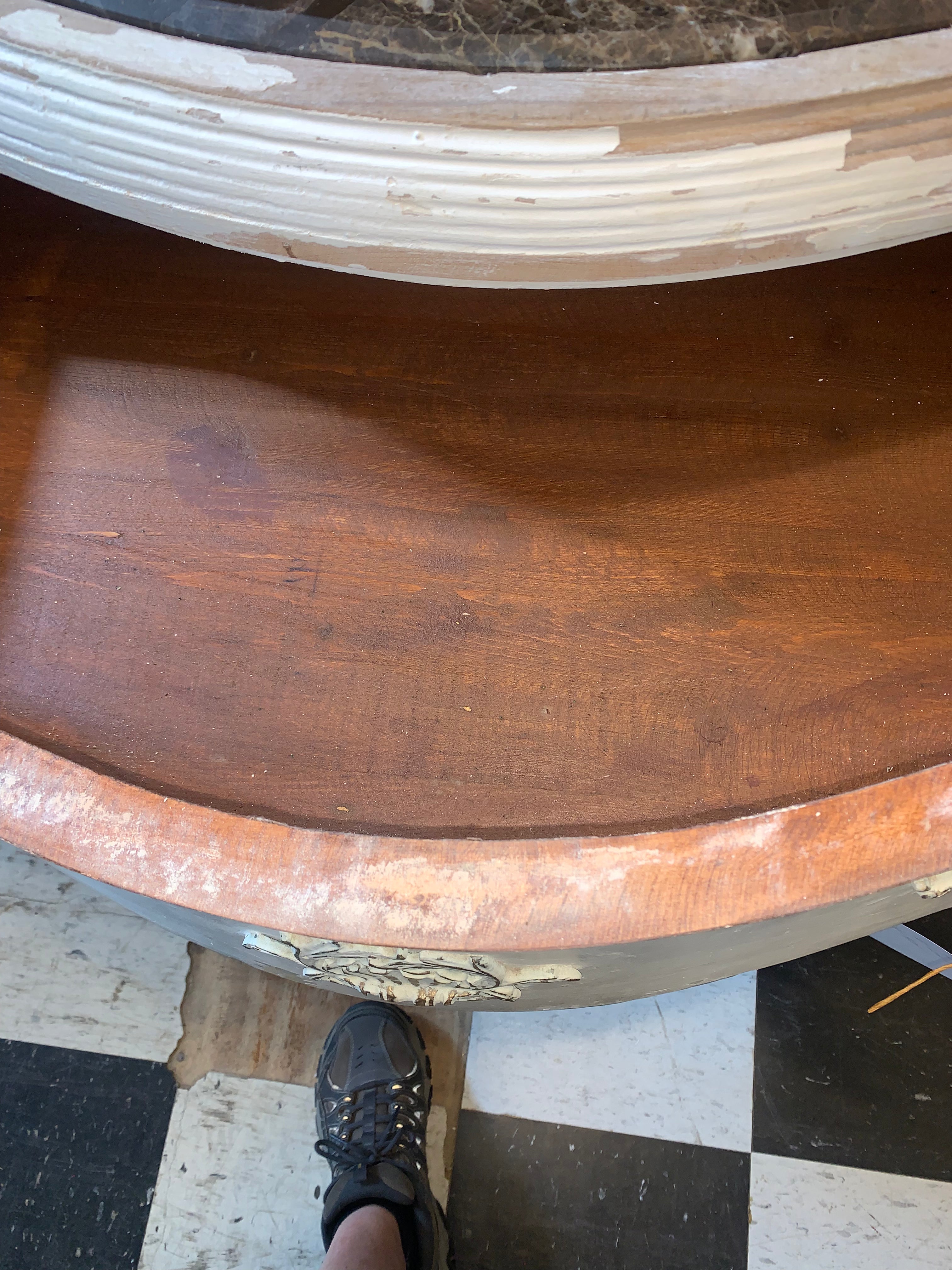 Vintage Marble Top Chippy Paint Bombe Chest  c.1950s