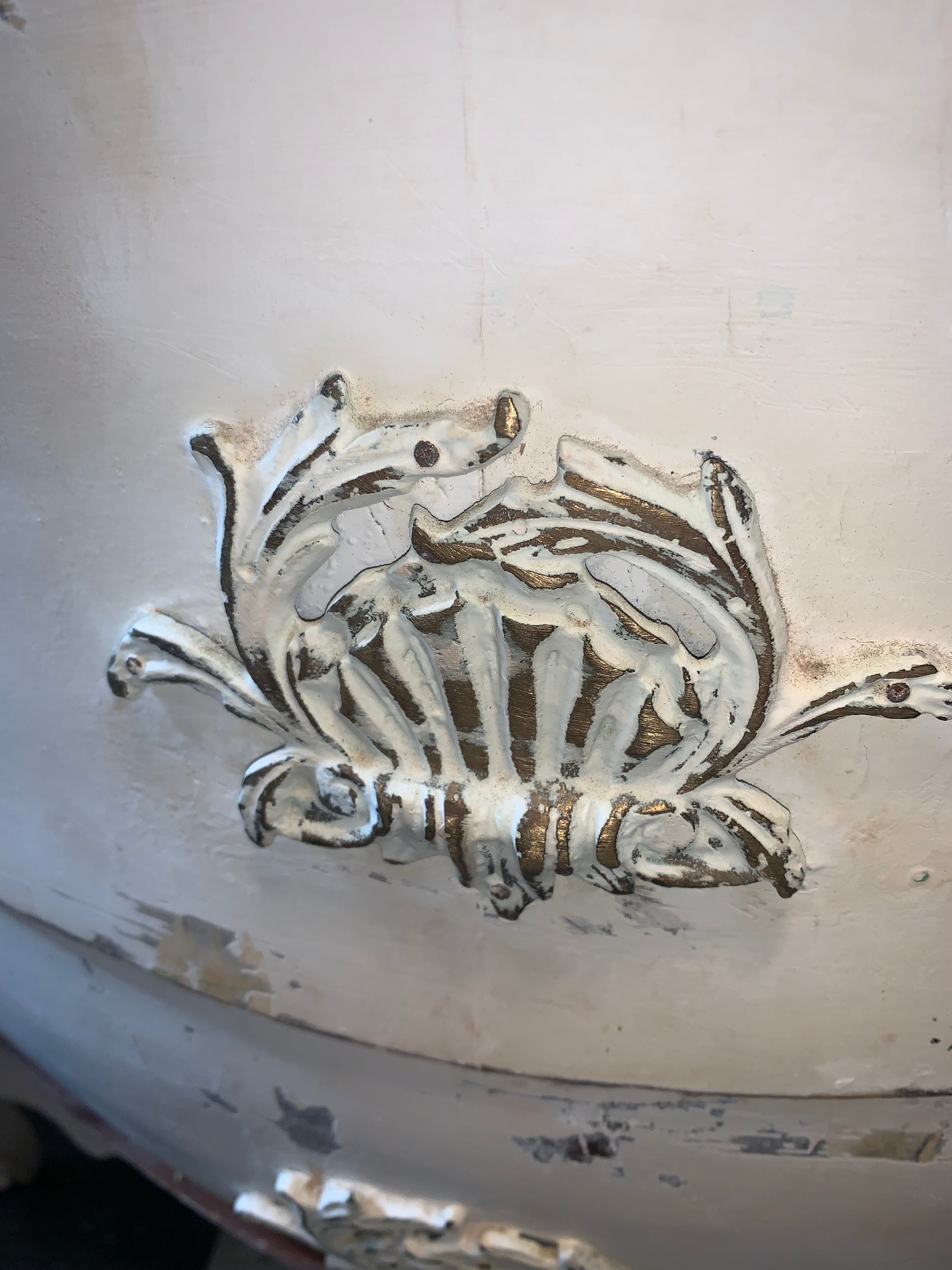 Vintage Marble Top Chippy Paint Bombe Chest  c.1950s