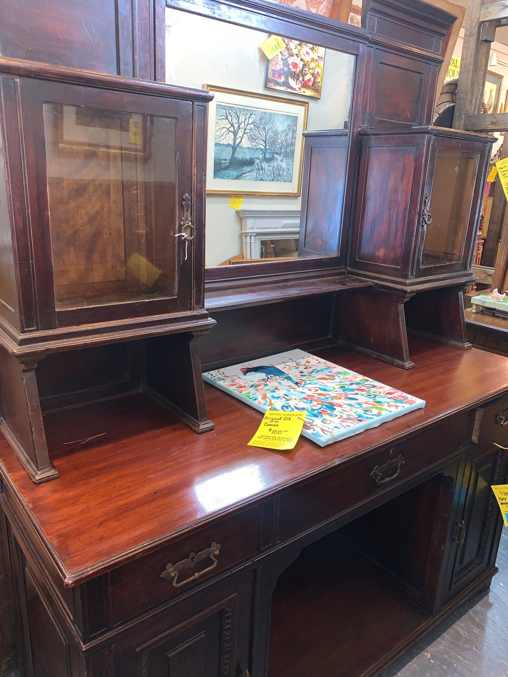 4 Piece Mirror Back Mahogany China Cabinet