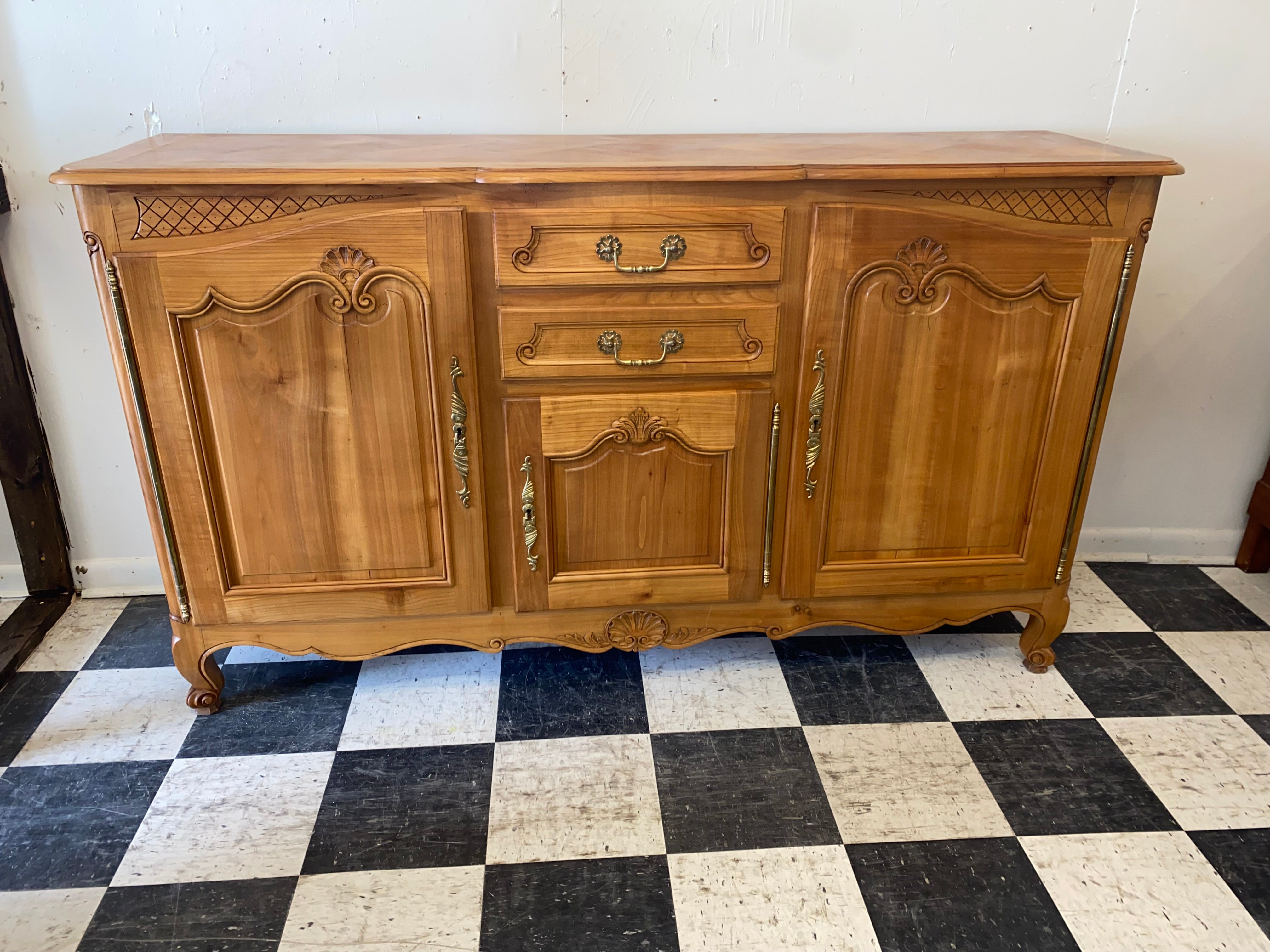 Country French Carved Cherry Sideboard C. 1920s