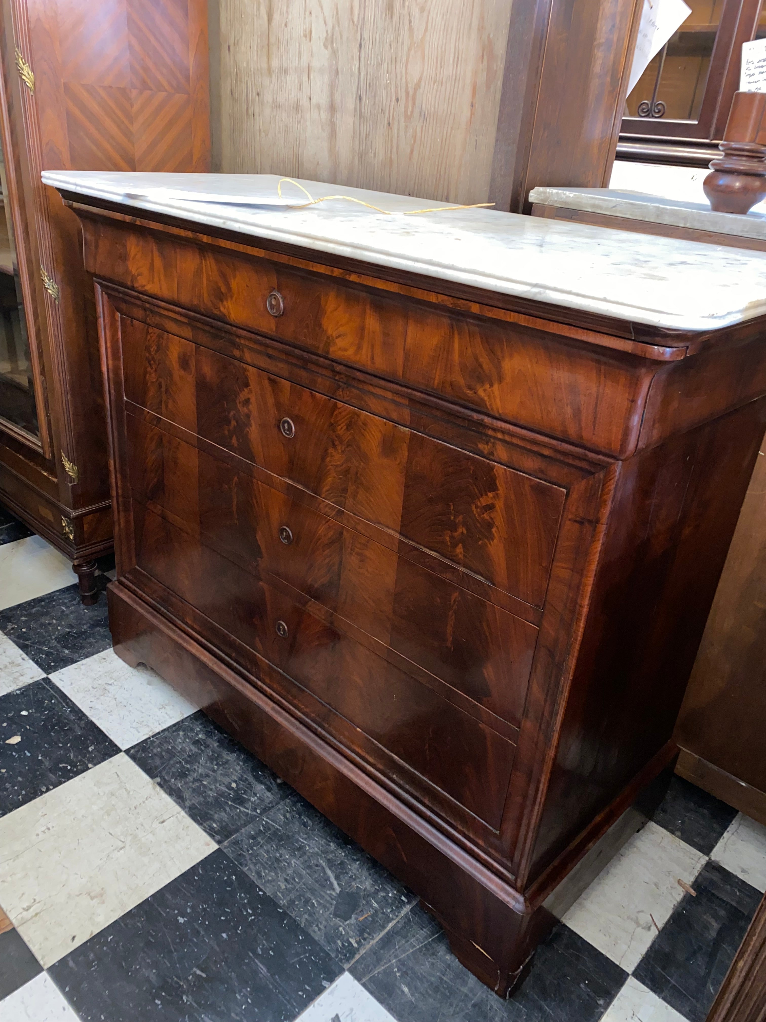 Marble Topped Louis Philippe Drop Front Desk C. 1920s