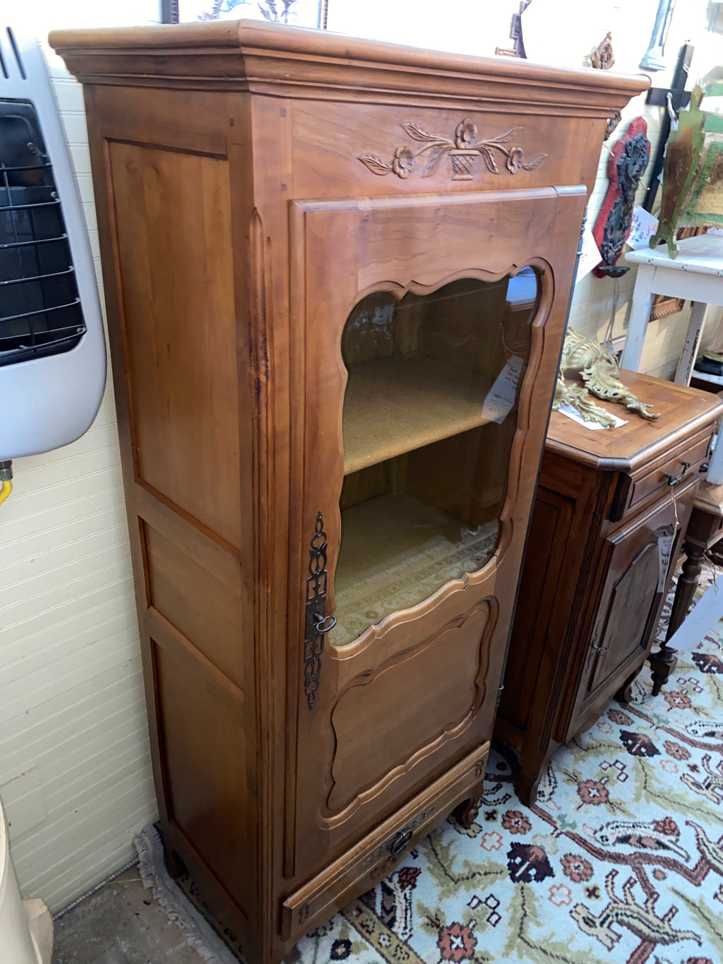 Fruitwood One Door Curio Cabinet from France C. 1930s