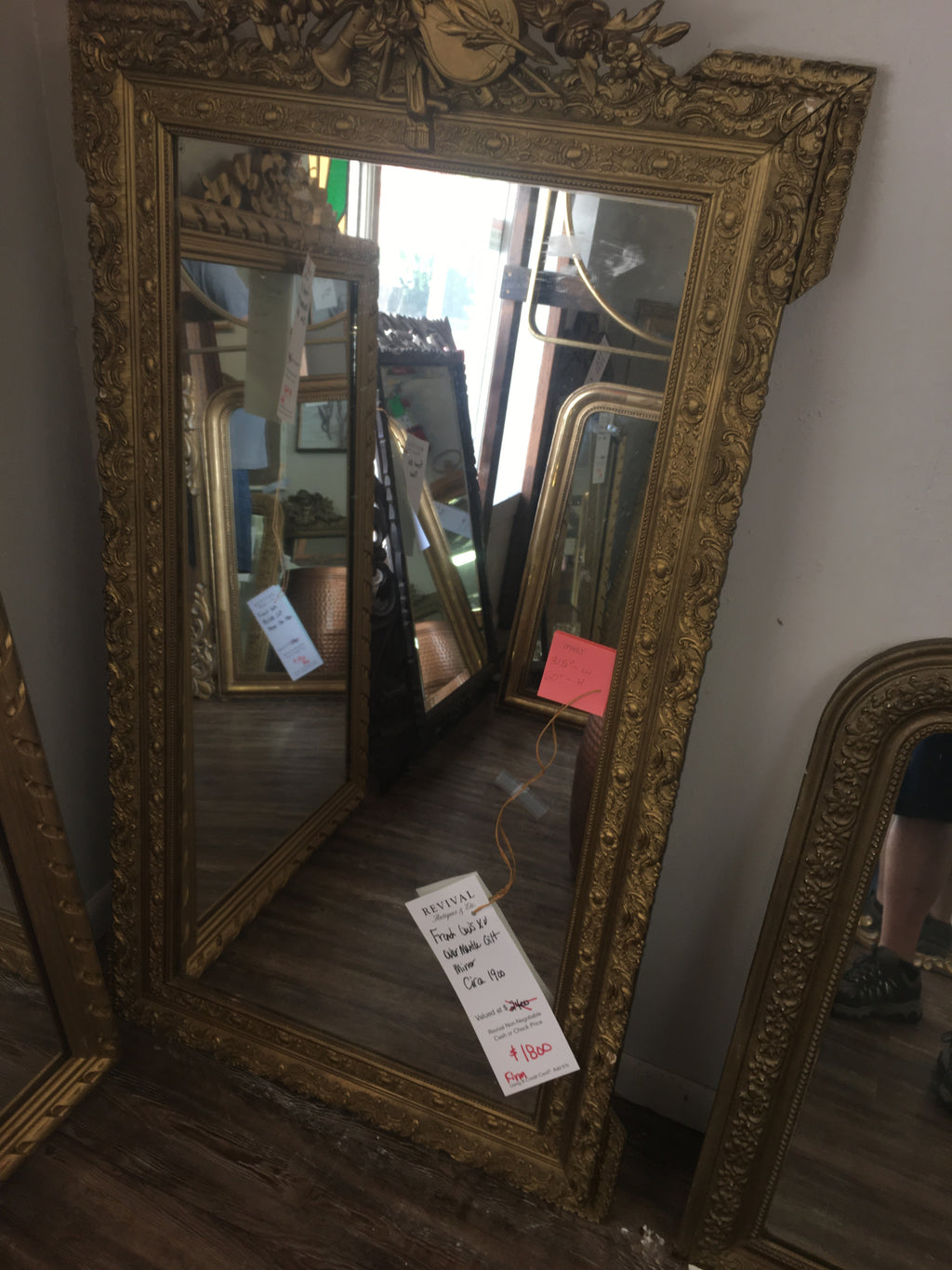 French Louis XV Over Mantle Gilt Mirror C.1900
