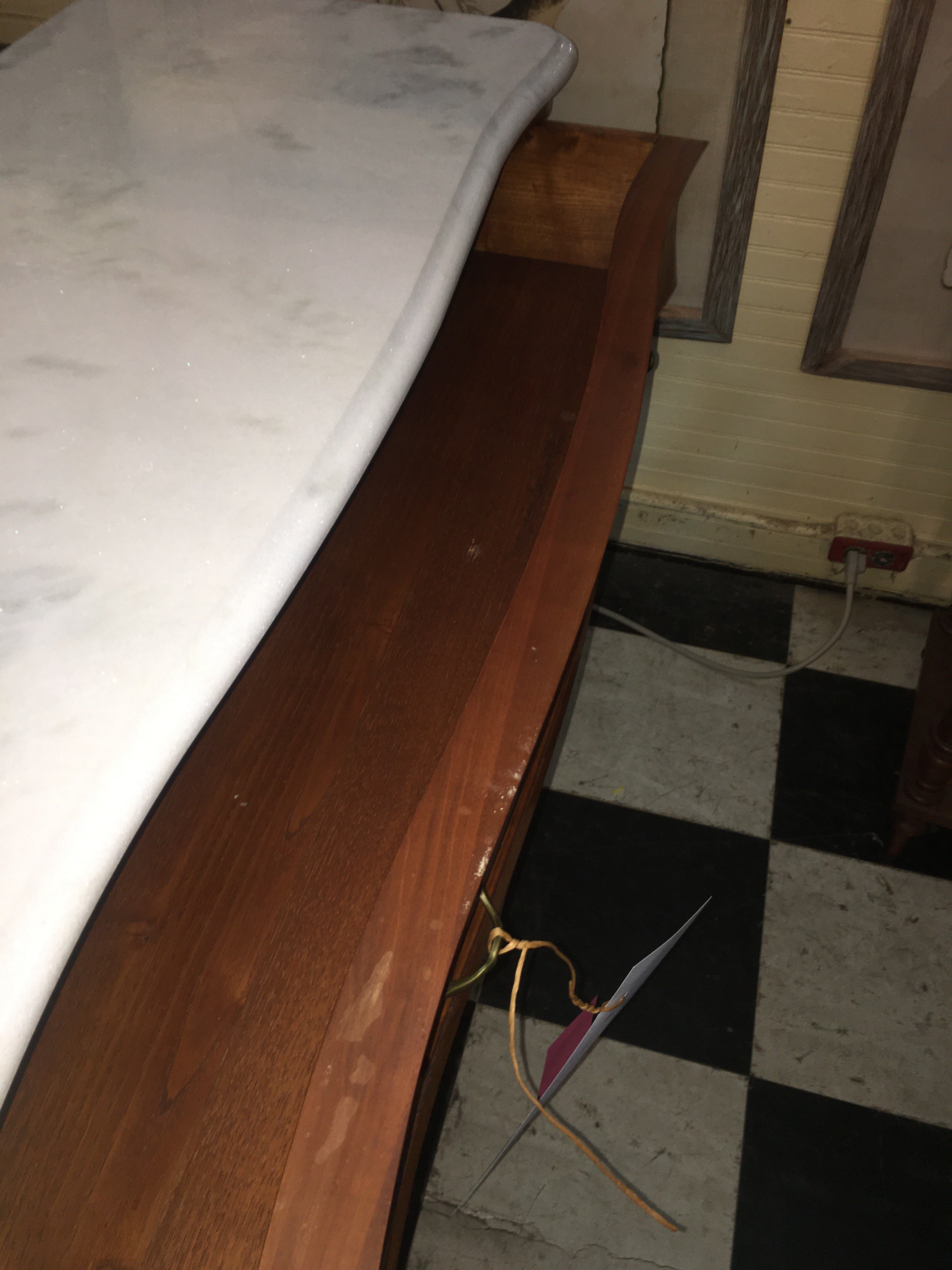 Vintage French Fruitwood Chest White Marble Top   c.1950s