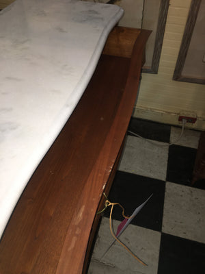 Vintage French Fruitwood Chest White Marble Top   c.1950s
