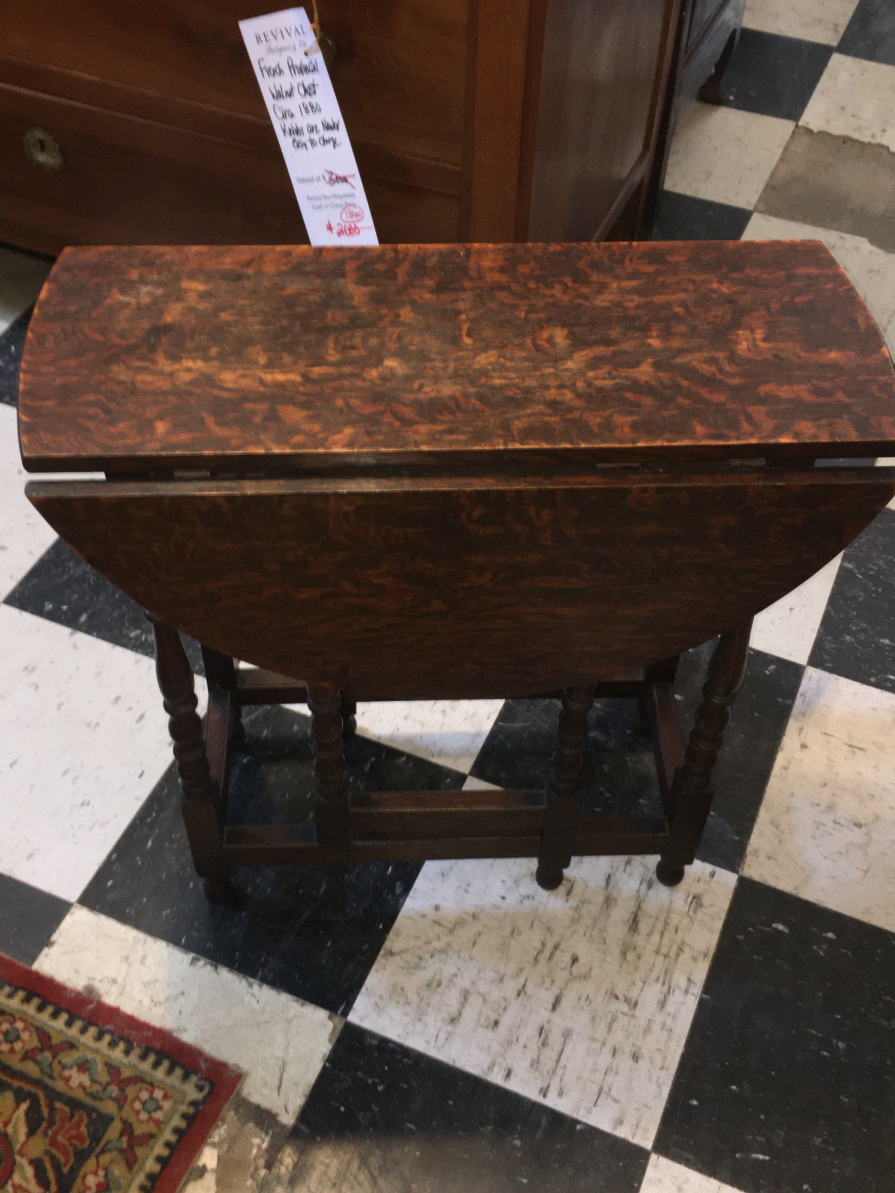 HARD TO FIND Carved Dark Oak Petite Size English Drop Leaf Table  c.1900