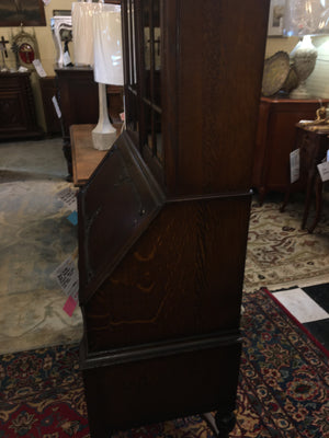 HARD TO FIND TALL Antique English Dark Oak Secretary Desk  c.1920s