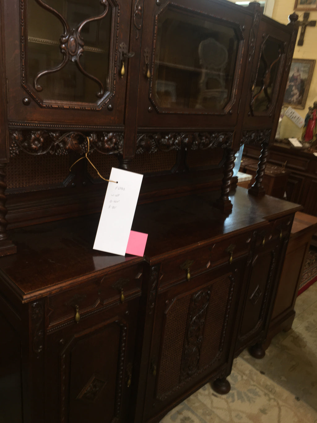 RARE Barley Twist Dark Oak Double Buffet from Wales Highly Carved  c.1890s