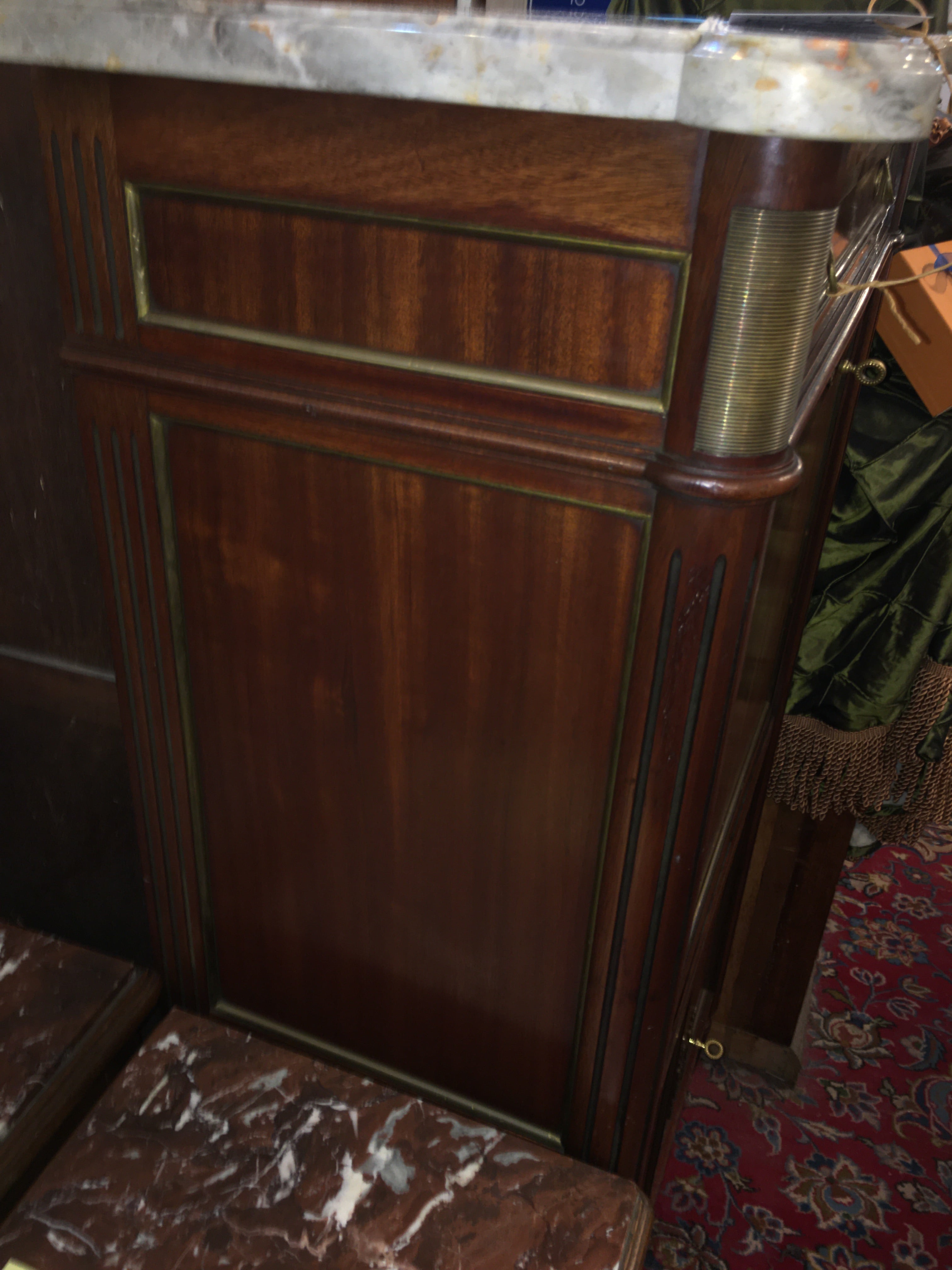 FRENCH MAHOGANY MARBLE TOP SECRETARY DROP FRONT DESK  c.1930s