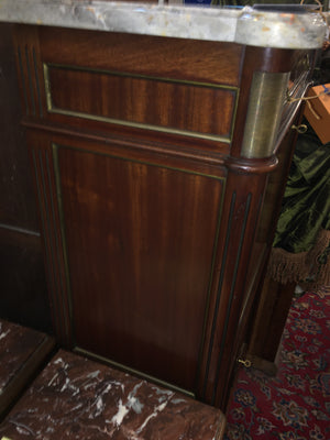 FRENCH MAHOGANY MARBLE TOP SECRETARY DROP FRONT DESK  c.1930s