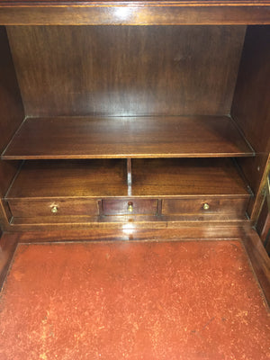 FRENCH MAHOGANY MARBLE TOP SECRETARY DROP FRONT DESK  c.1930s