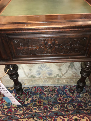 FRENCH CARVED OAK WRITING DESK  c.1900   "WEAR TO TOP"