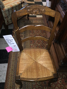 Set of 6 French Oak Rush Seat Dining Chairs  c.1940s