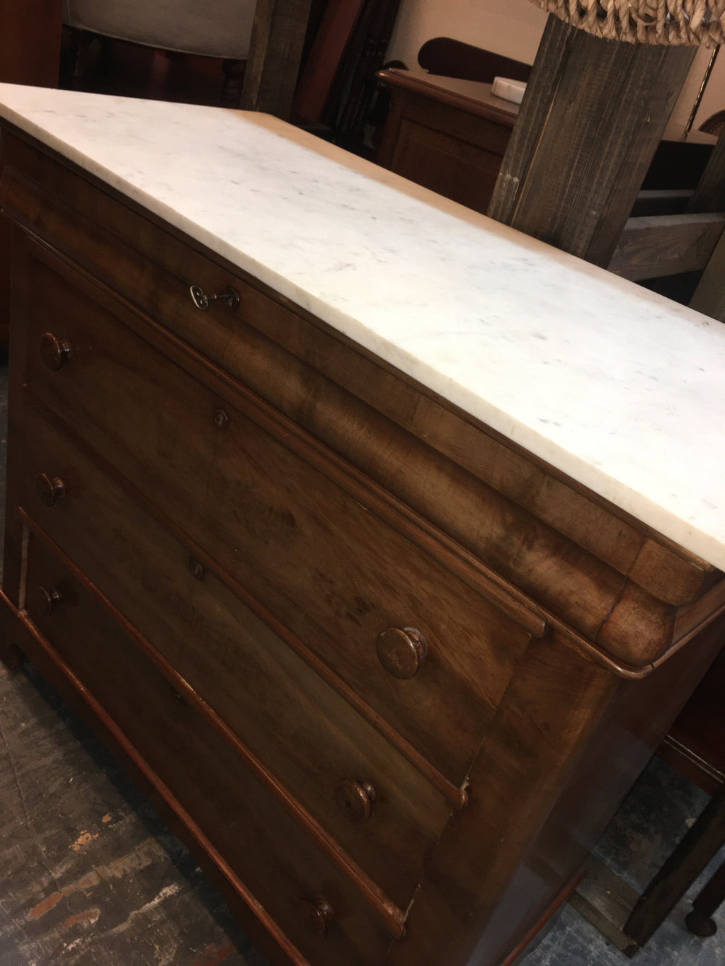 FRENCH WHITE MARBLE TOP MAHOGANY CHEST AS IS FINISH  circa 1900
