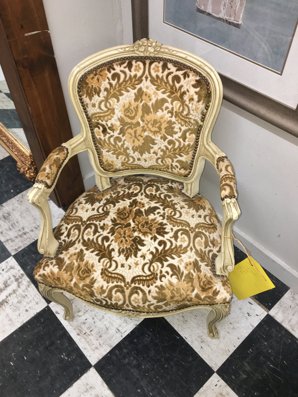 PAIR ANTIQUE PAINTED FRENCH ARM CHAIRS