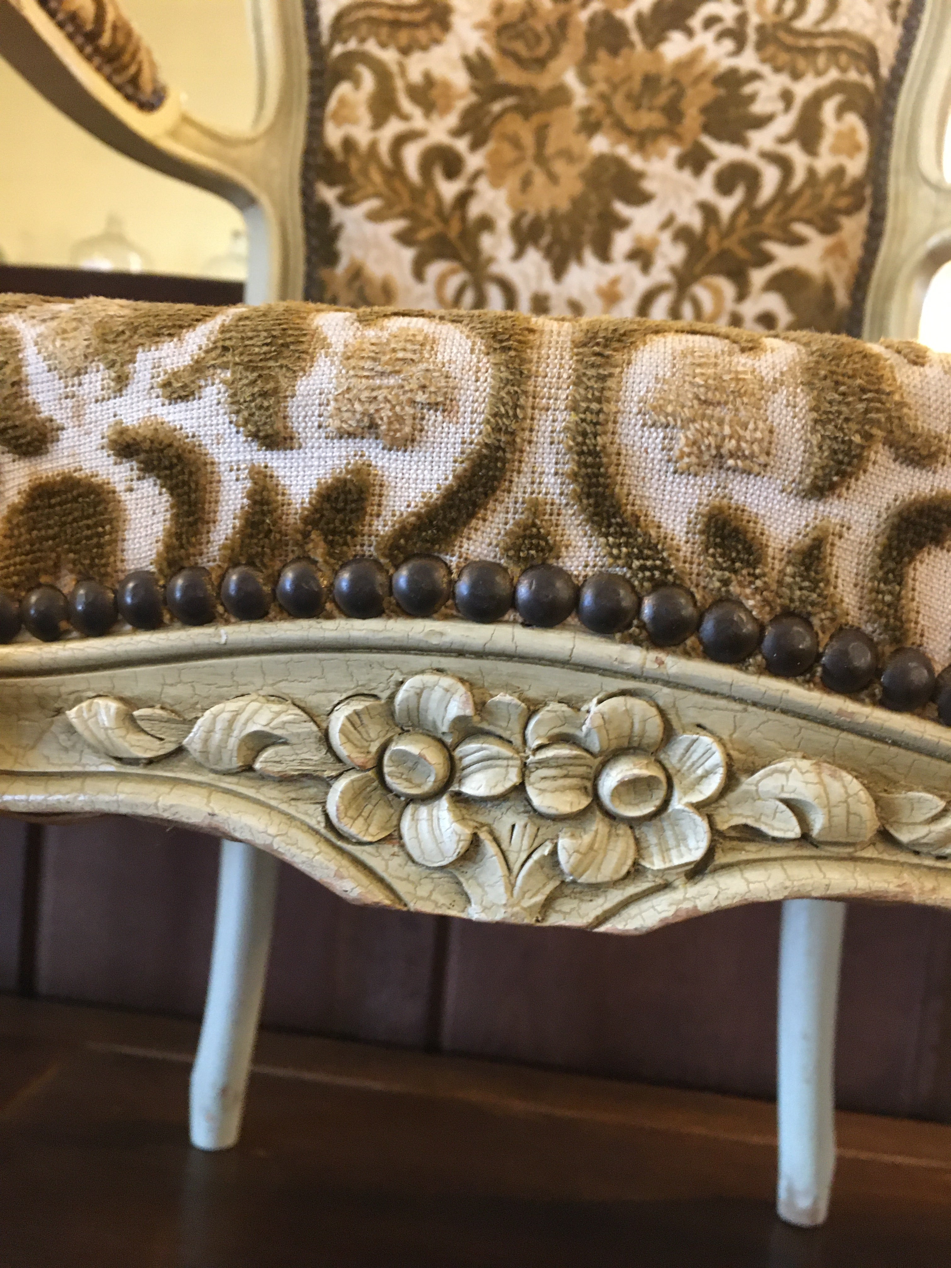 PAIR ANTIQUE PAINTED FRENCH ARM CHAIRS