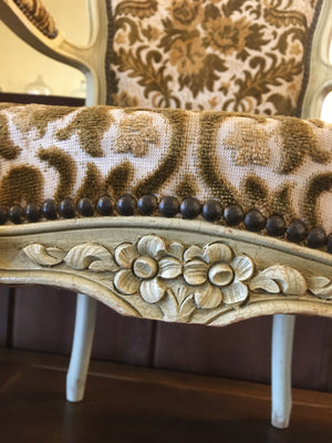 PAIR ANTIQUE PAINTED FRENCH ARM CHAIRS