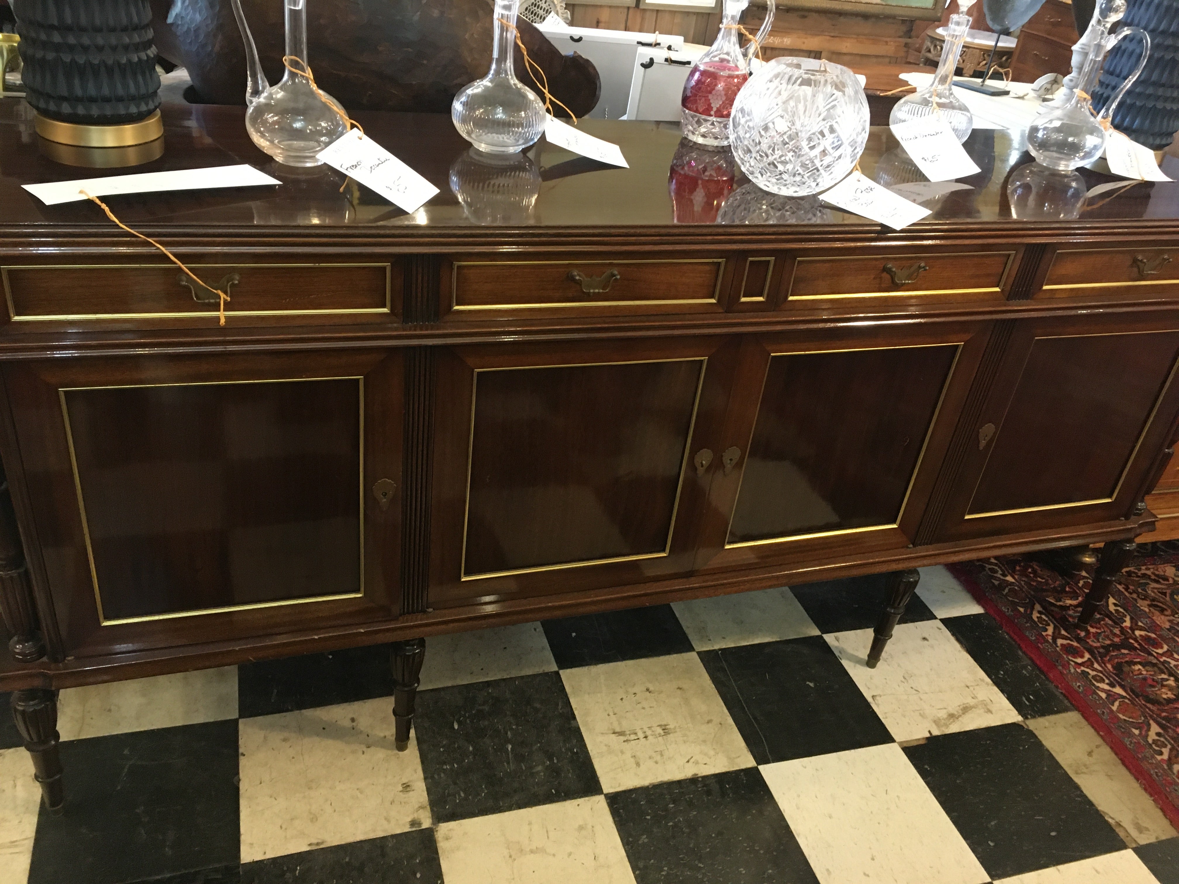 French Directiore Style Mahogany Ormolu Trimmed Sideboard c.1950s (HAS MINOR SCRATCHES TO TOP)