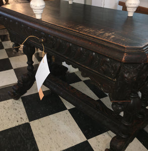Rare French Renaissance Carved Oak Writing Desk Or Dolphin Desk  c.1880