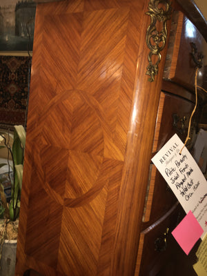Petite Parquetry Inlaid French Kingwood Marble Top Chest  c.1920s
