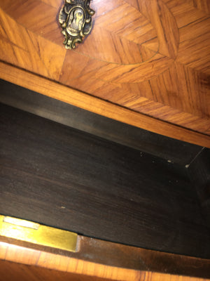 Petite Parquetry Inlaid French Kingwood Marble Top Chest  c.1920s
