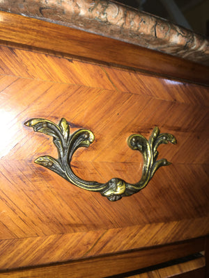 Petite Parquetry Inlaid French Kingwood Marble Top Chest  c.1920s