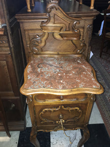 French Carved Walnut Bedside Cabinet Marble Top  c.1920