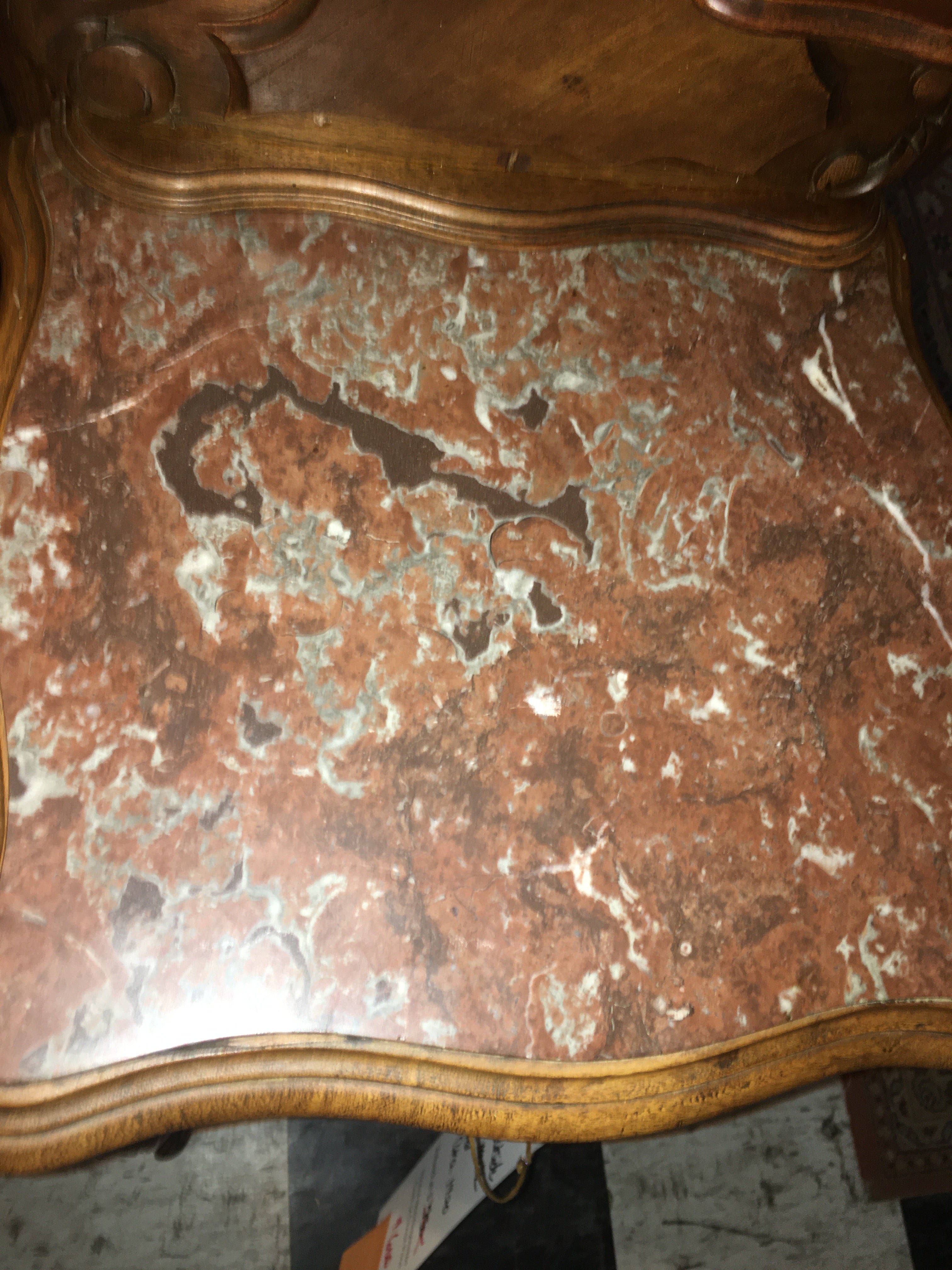 French Carved Walnut Bedside Cabinet Marble Top  c.1920
