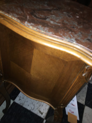 French Carved Walnut Bedside Cabinet Marble Top  c.1920