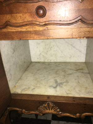French Carved Walnut Bedside Cabinet Marble Top  c.1920