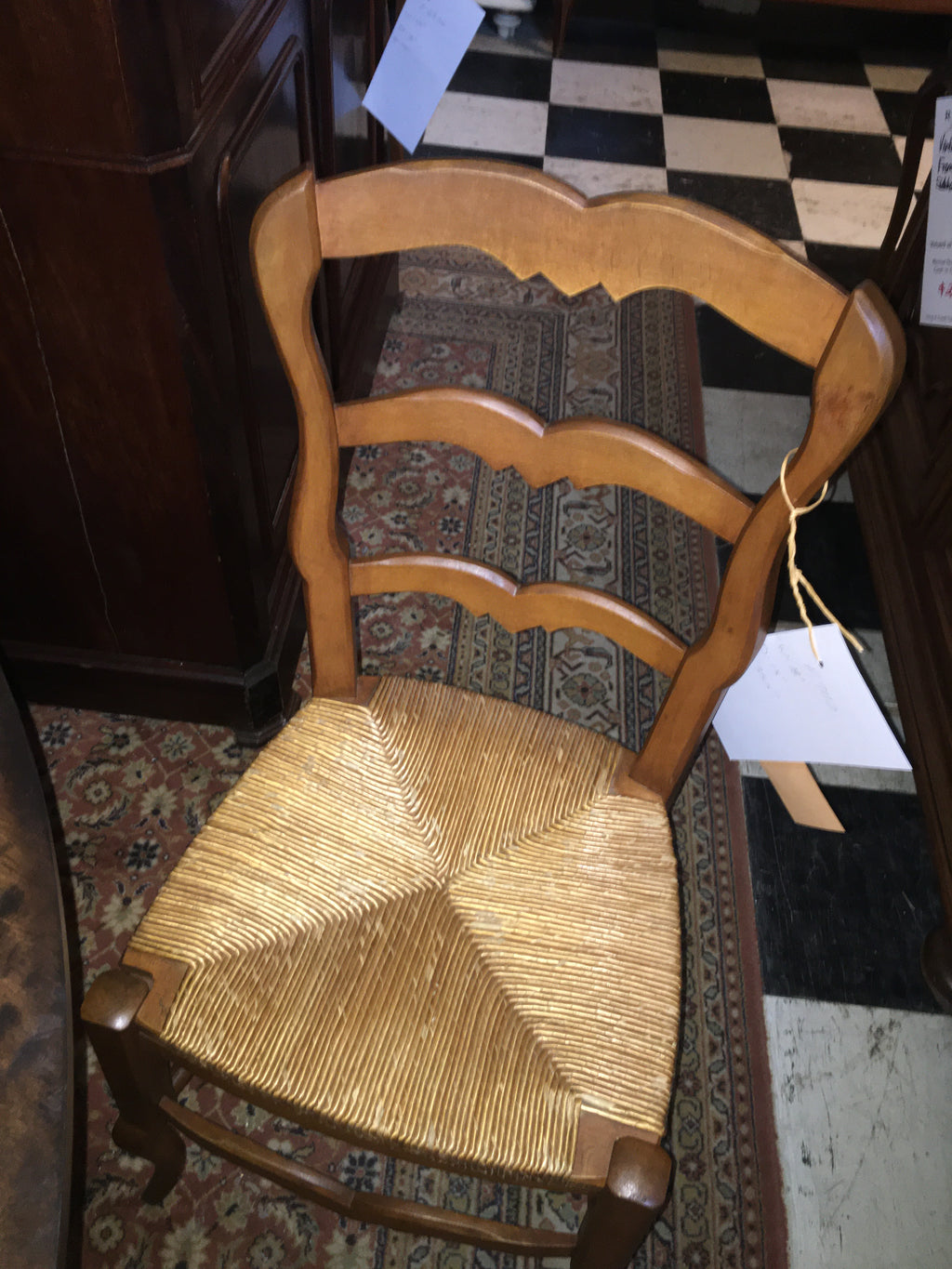 Set Of 6 French Fruitwood Rush Seat Dining Chairs