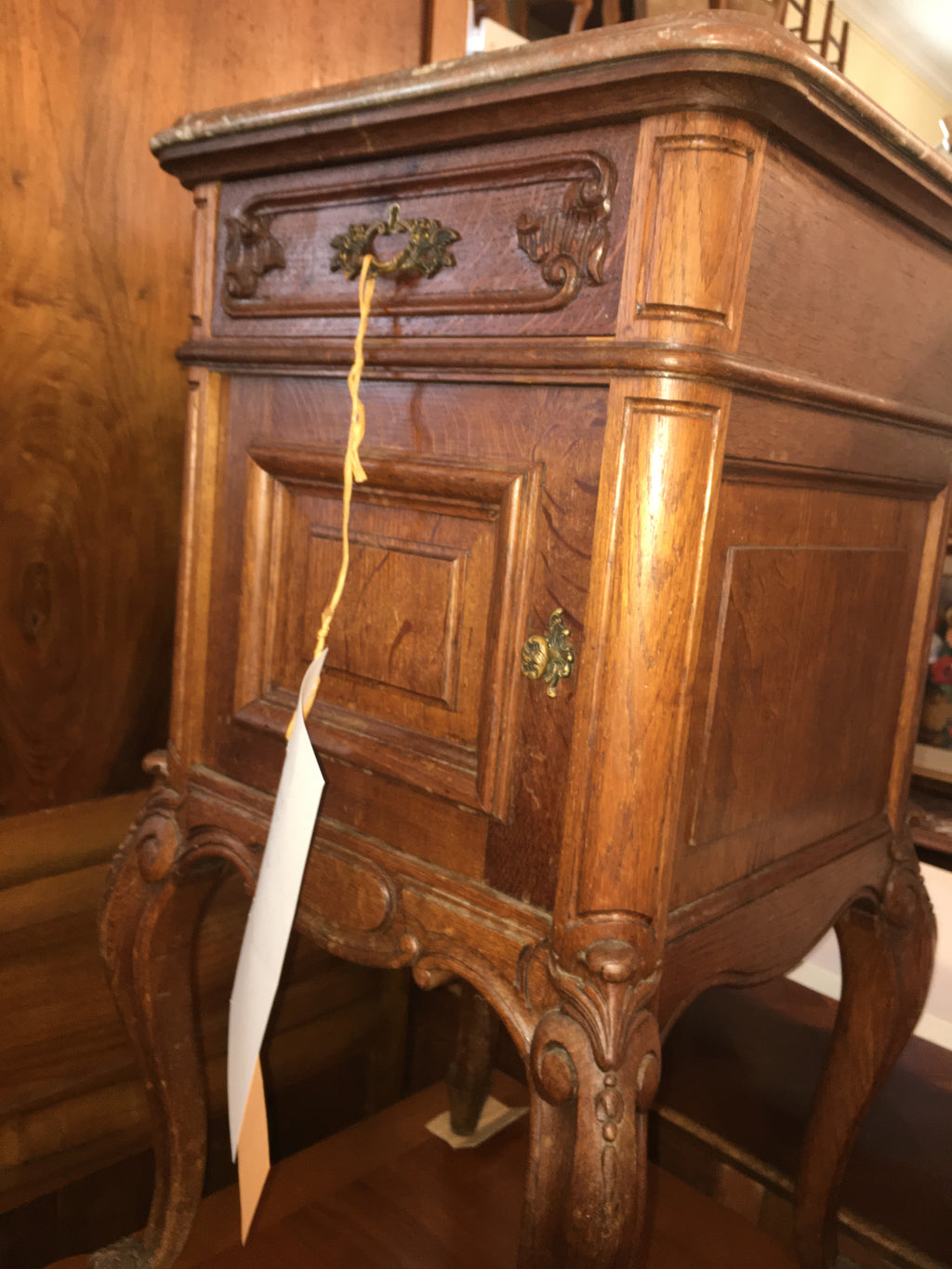 Pair Marble Top Oak Bedside Cabinets ORIGINAL MARBLE
