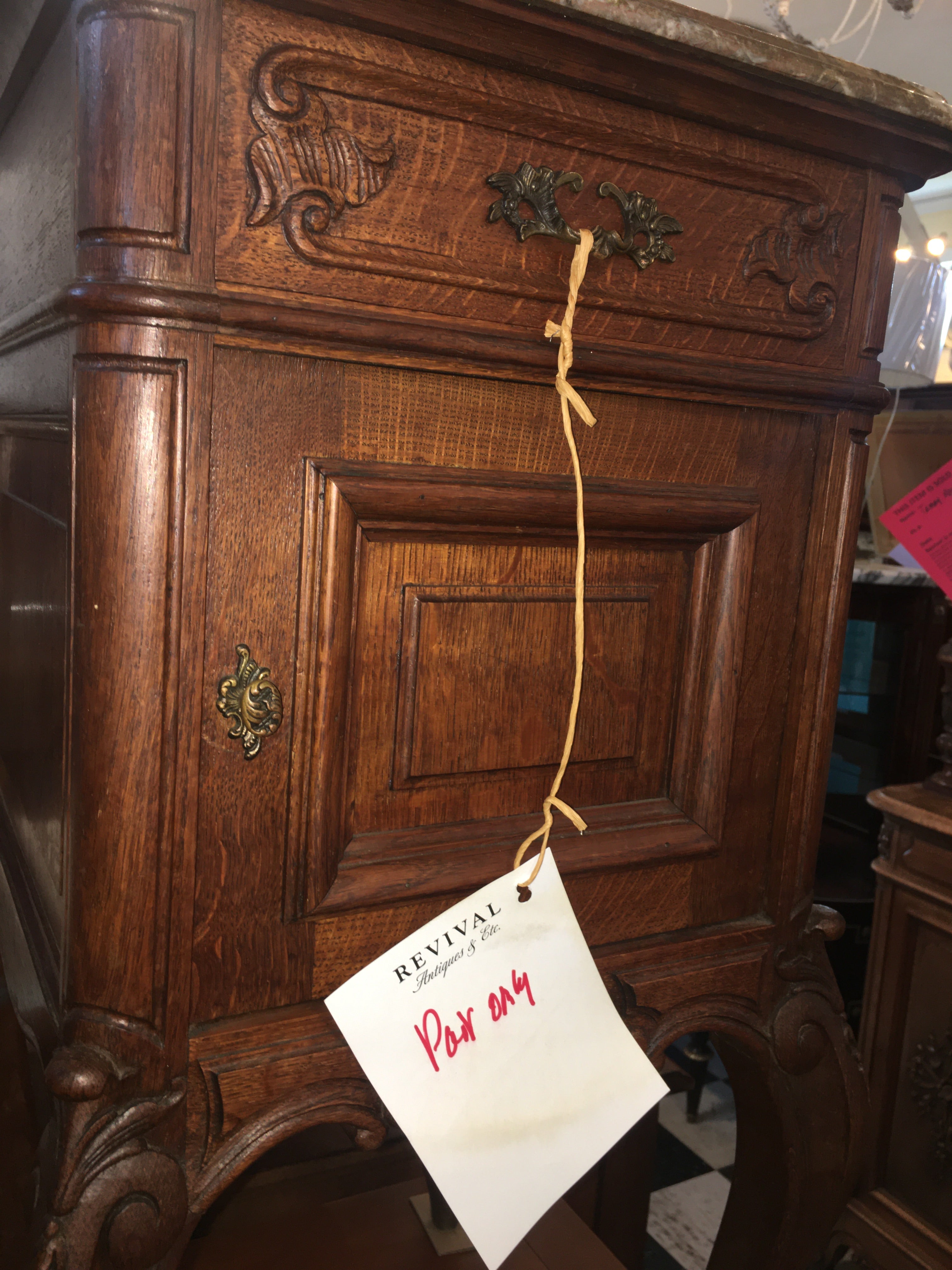Pair Marble Top Oak Bedside Cabinets ORIGINAL MARBLE