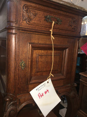 Pair Marble Top Oak Bedside Cabinets ORIGINAL MARBLE
