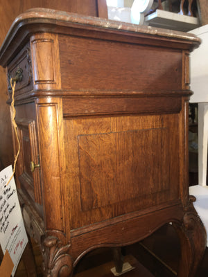 Pair Marble Top Oak Bedside Cabinets ORIGINAL MARBLE