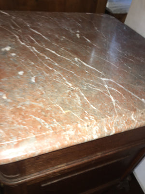 Pair Marble Top Oak Bedside Cabinets ORIGINAL MARBLE