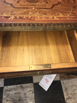 MARQUETRY INLAID FRENCH SALON BRASS GALLERY TABLE  c.1930s