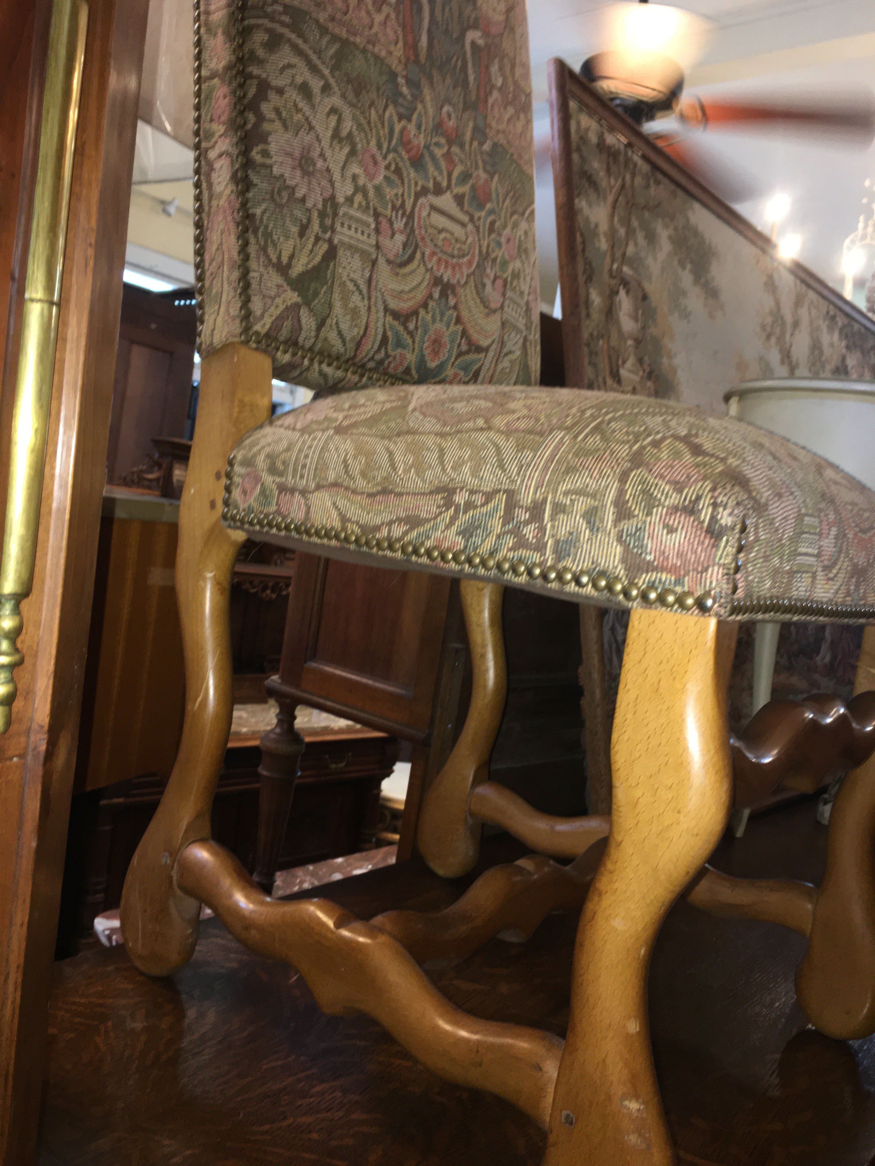 SET OF 6 FRENCH HIGH BACK MOUTON FOOT DINING CHAIRS  c.1920s