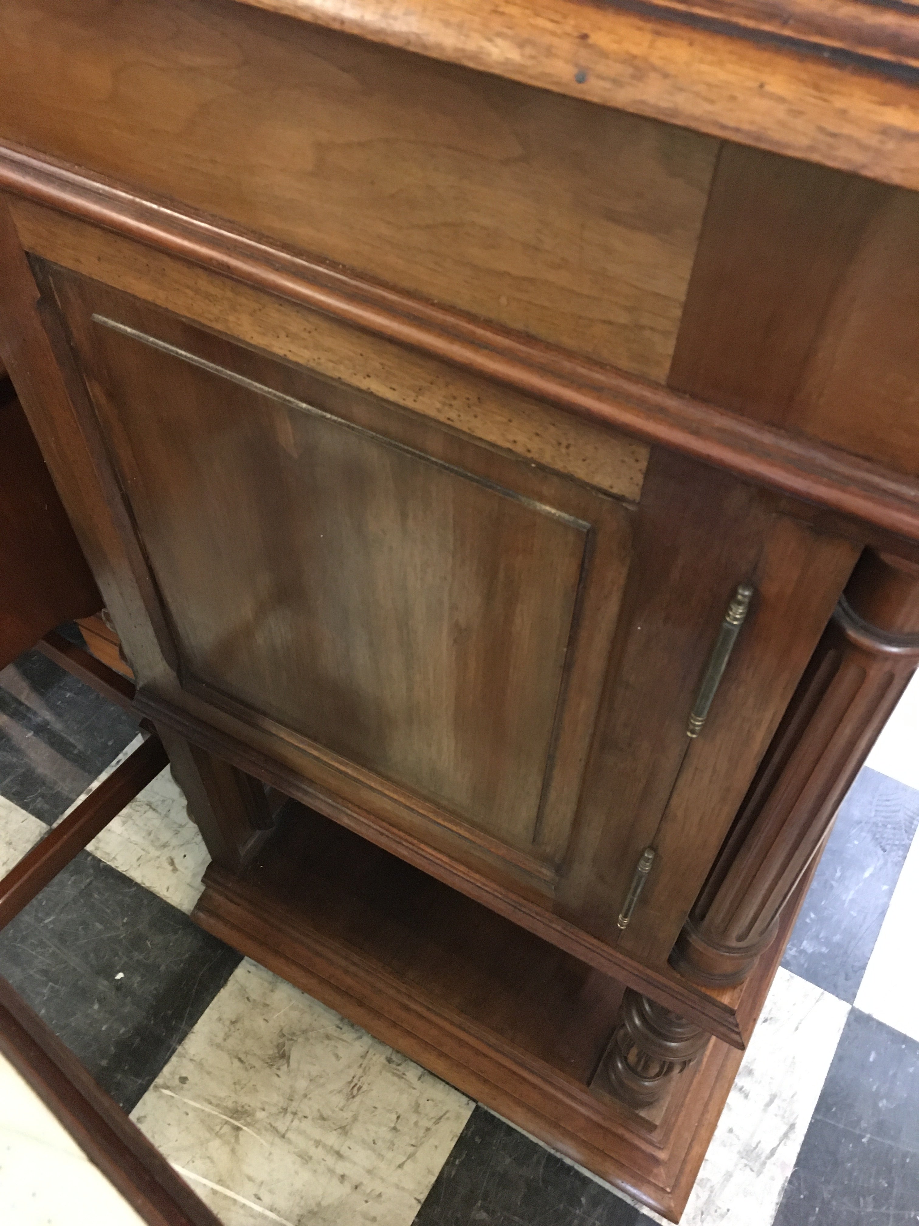HENRI II STYLE CARVED WALNUT MARBLE TOP-MIRROR BACK DESSERT SERVER  c.1900