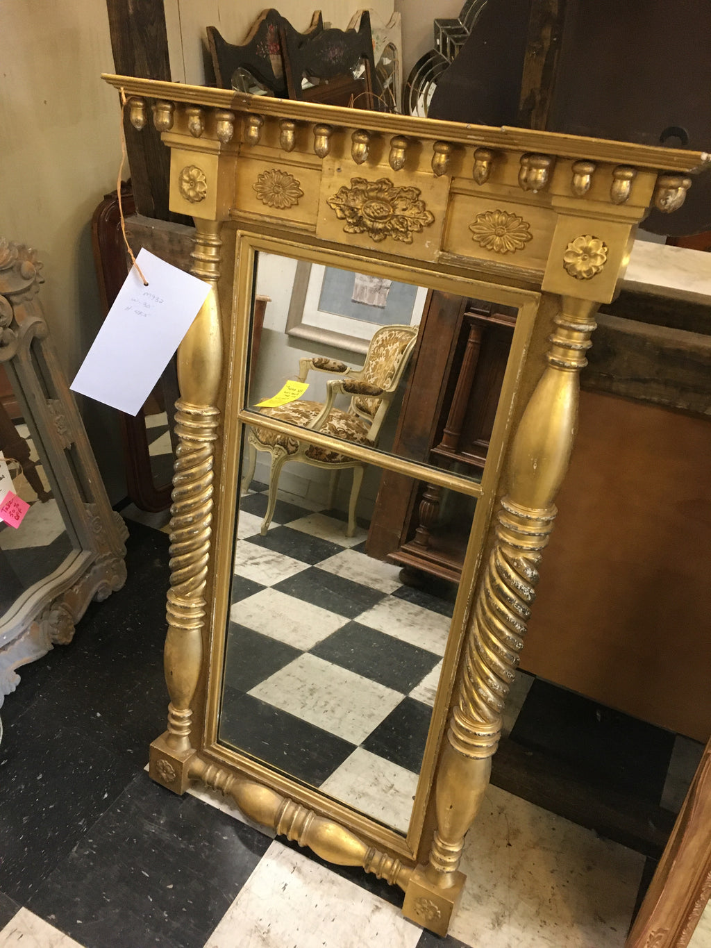 ANTIQUE COLUMNED FRENCH GILT MIRROR c.1900
