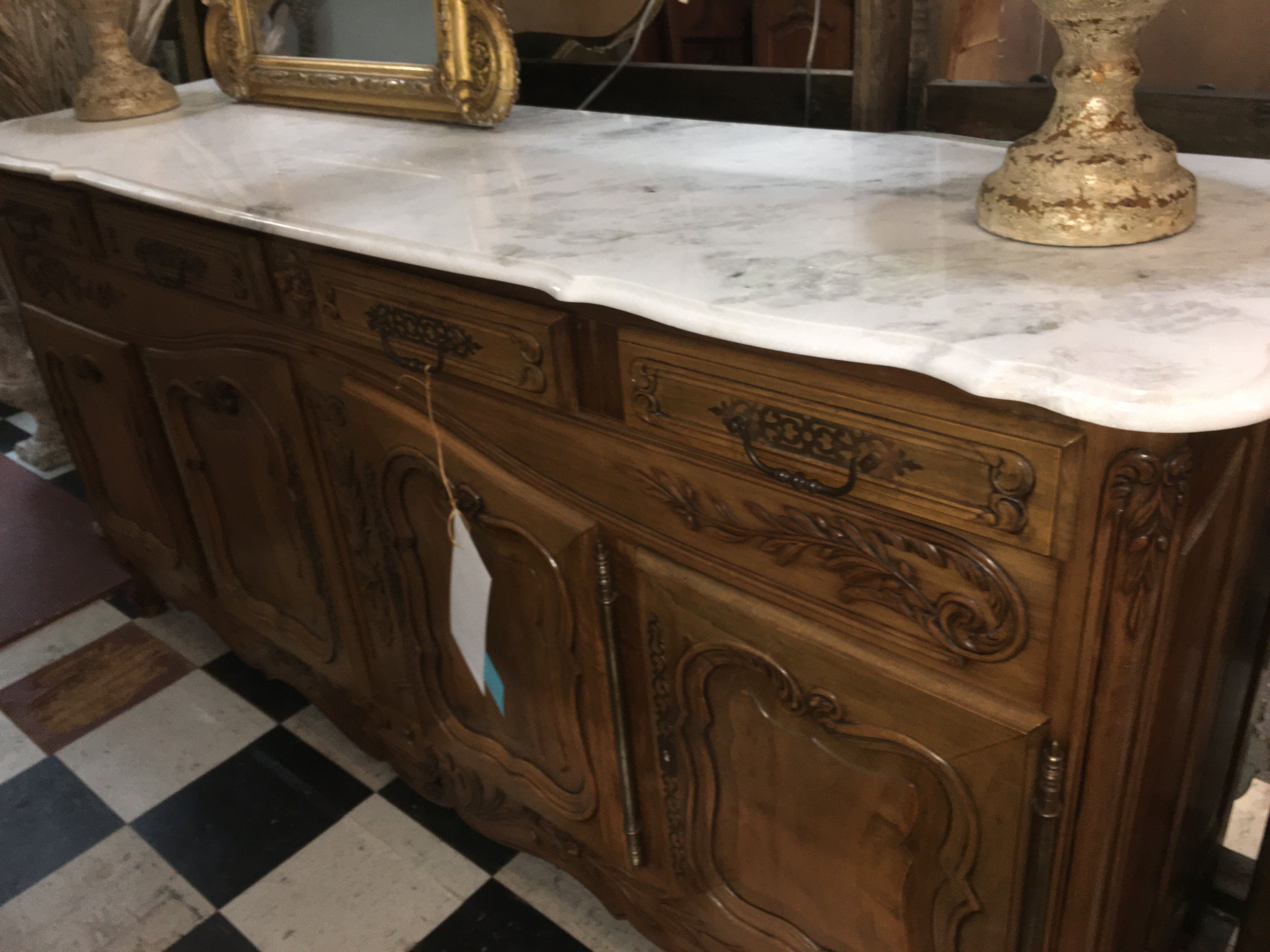 FRENCH CHERRY MARBLE TOP SIDEBOARD c.1920s