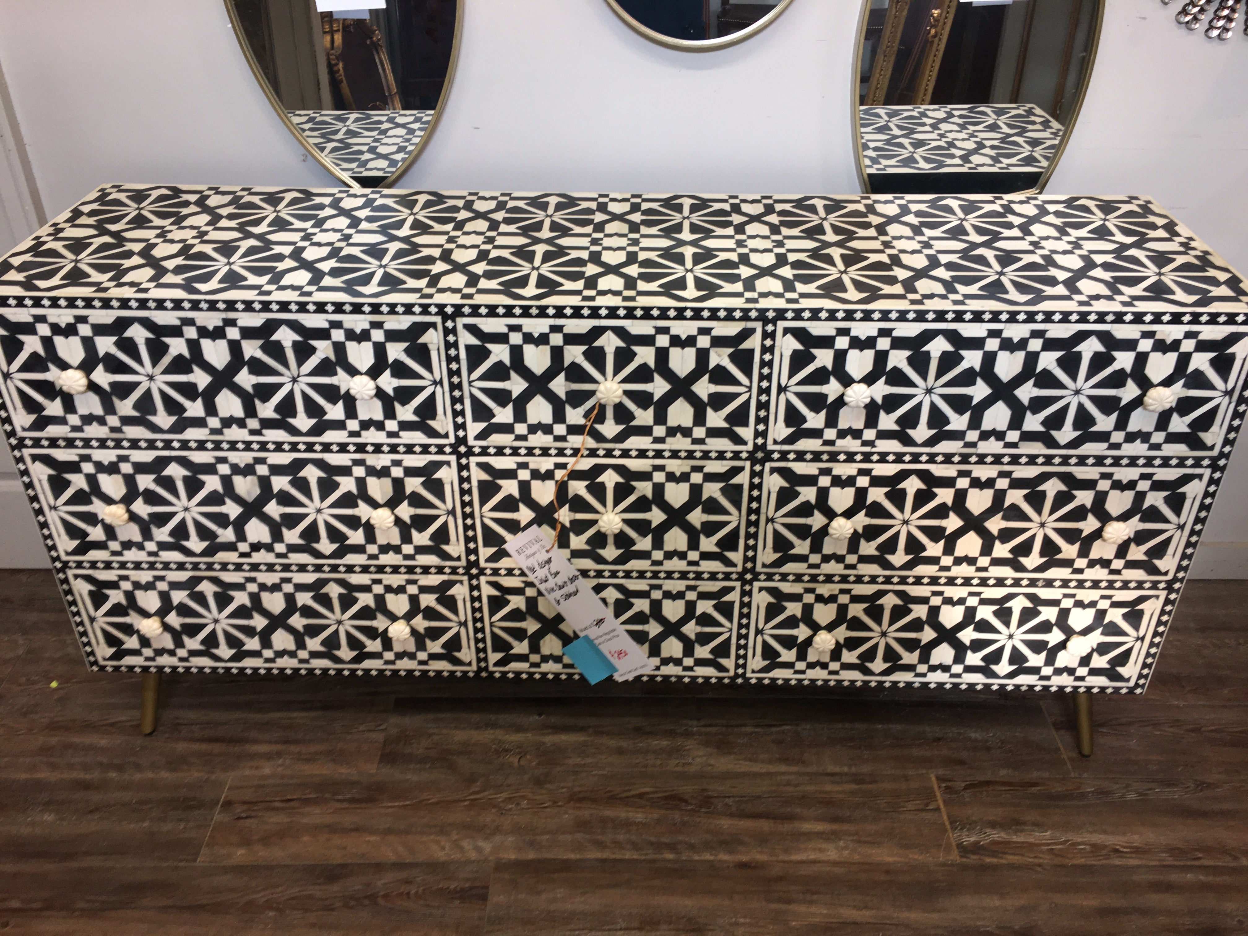 NEW DESIGNER INLAID BONE NINE DRAWER DRESSER OR SIDEBOARD